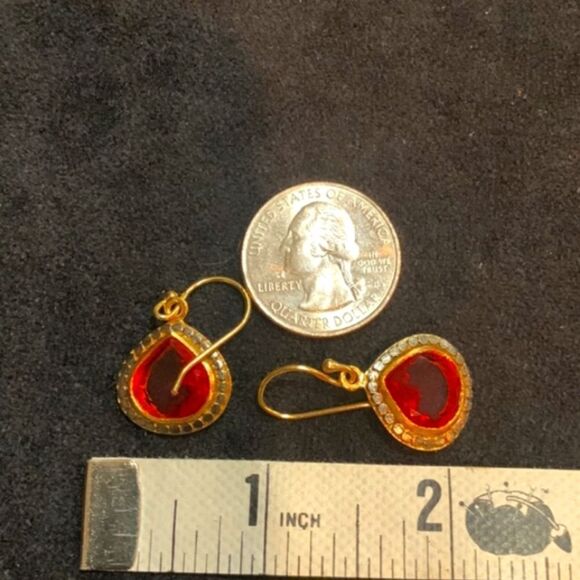 Sterling Silver Pierced Earrings Pink Quartz Stone Marked 925 22 Karat… - Picture 5 of 9